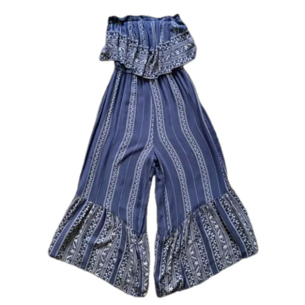 American Eagle-Periwinkle Floral Wide Leg Jumpsuit - Picture 1 of 10